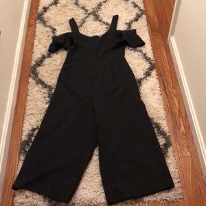 Black cold shoulder flutter sleeved jump suit